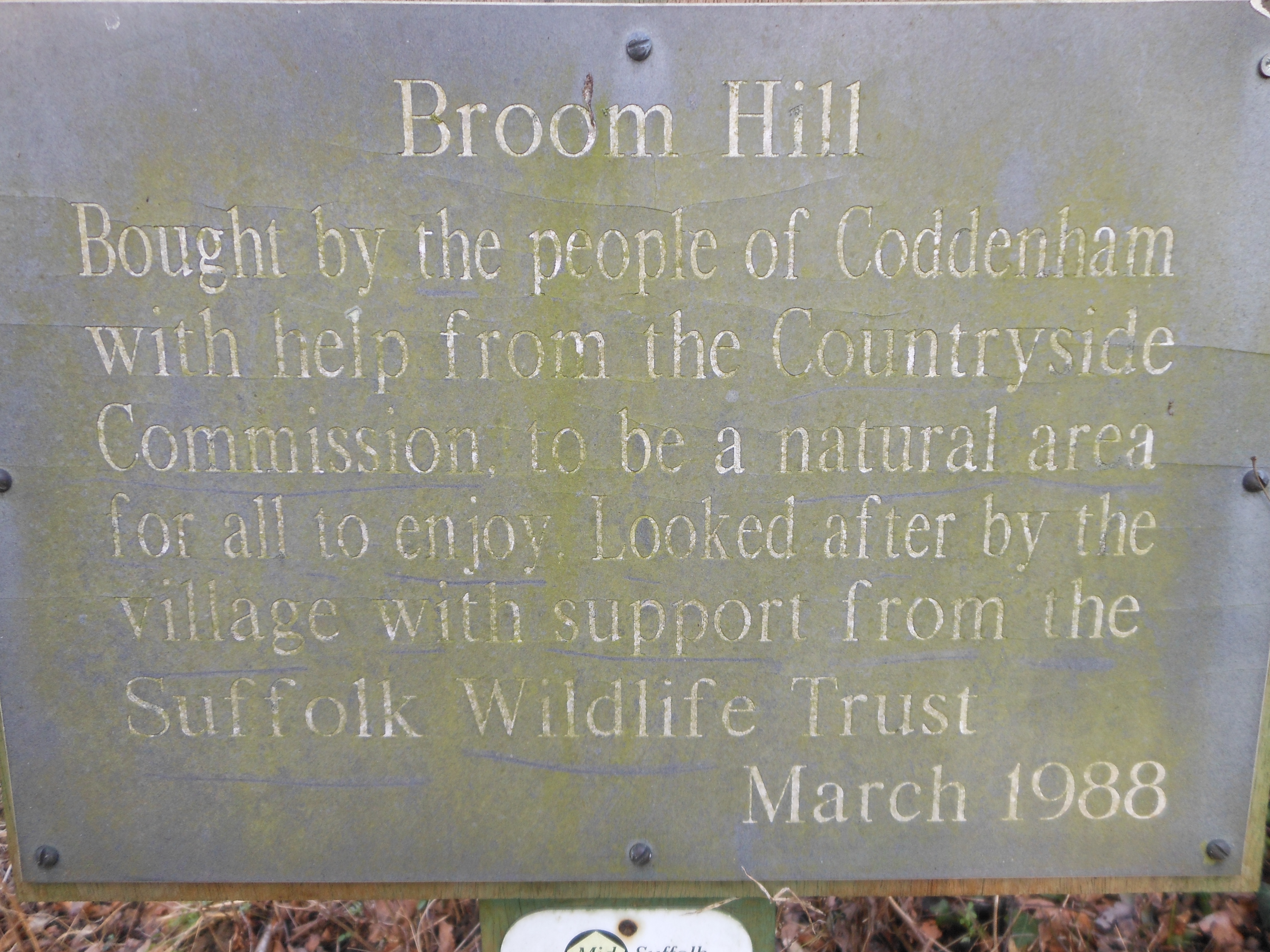 Broom Hill short walk plaque